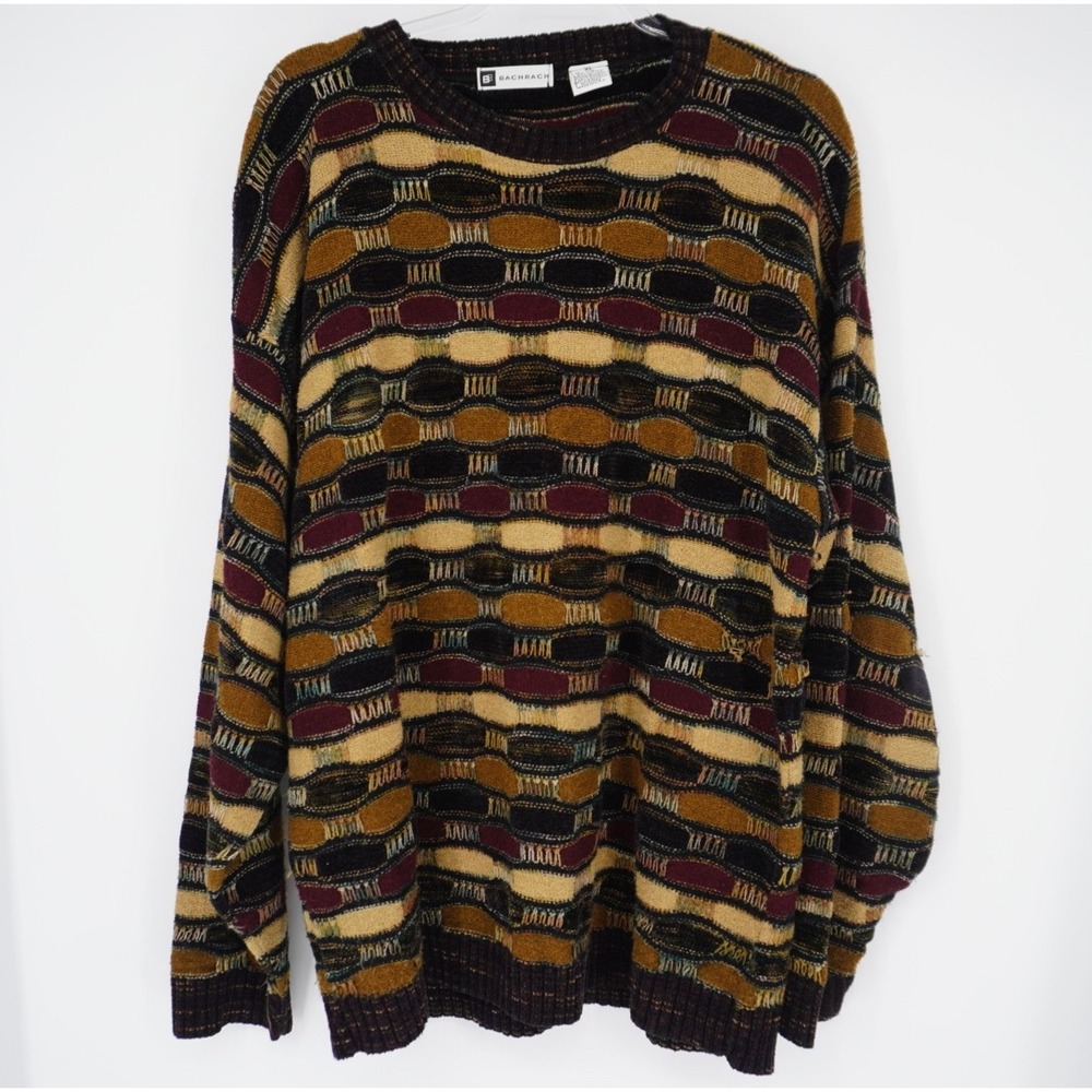 Bachrach Vintage 3D Textured Knit Sweater Mens XL Multi Color Abstract USA Made